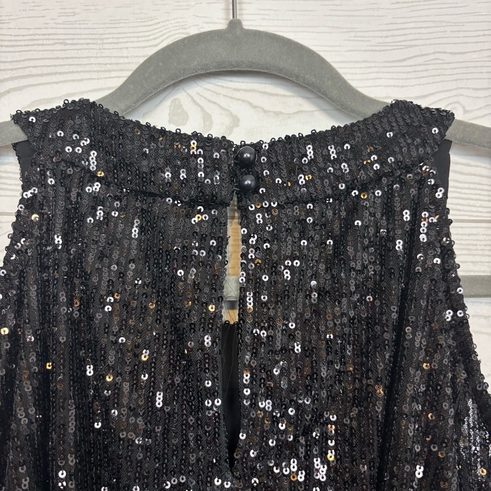 CeCe Black Sequin Cold Shoulder Blouse Size Large - Picture 7 of 9